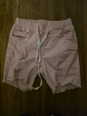 SHEIN Light Pink Distressed Drawstring Jean Shorts - SUPER CUTE,GREAT FOR SUMMER